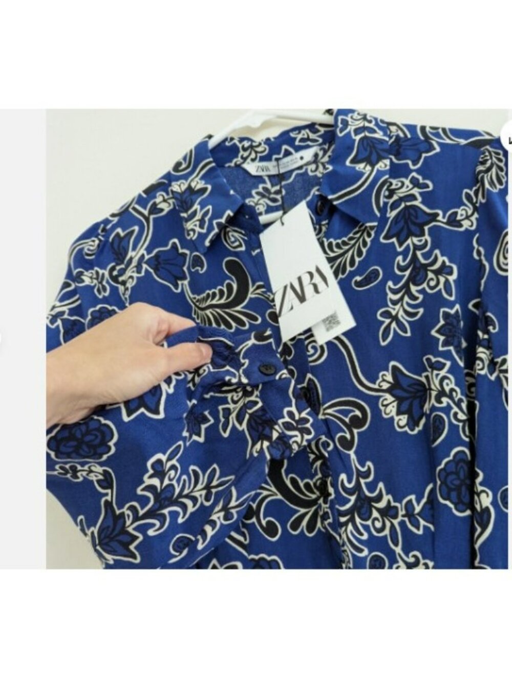 Zara Printed Midi Shirt Dress Navy Blue Floral Dress Size M 3198/041 - Picture 5 of 12
